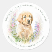 Puppy Dog Modern Sage Green Baby shower Dank u Ronde Sticker (Voorkant)
