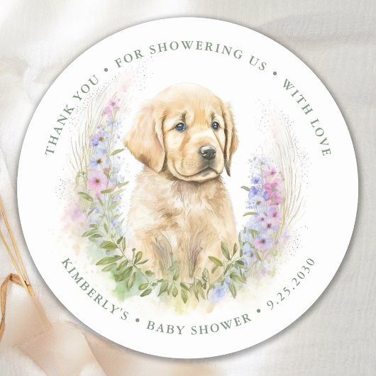 Puppy Dog Modern Sage Green Baby shower Dank u Ronde Sticker
