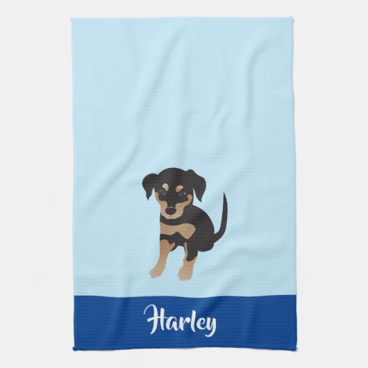 Puppy Dog Name Blue Theedoek (Verticaal)