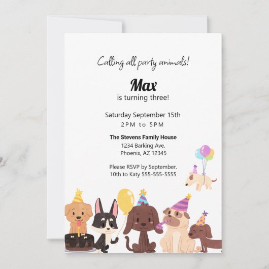 Puppy Dog Party Dieren Verjaardag Uitnodiging (Voorkant)