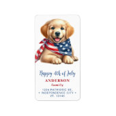 Puppy Dog Patriottisch Rood Wit Blauw Terugkeer Ad Etiket (Voorkant)