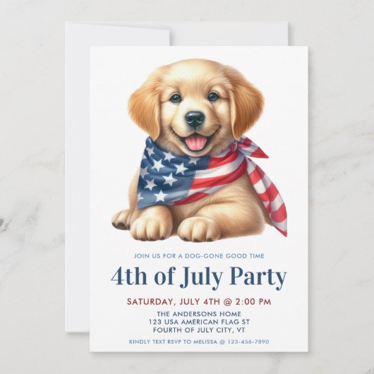 Puppy Dog Patriottische Golden Retriever 4 juli Kaart (Voorkant)