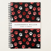 Puppy Dog Paw Print Black Roze White | Naam en jaa Planner (Voorkant)