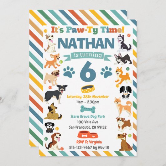 Puppy Dog Paw-ty Aminals Verjaardag Kaart (Voorkant / Achterkant)