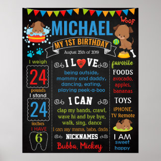 Puppy dog pet First Birthday chalkboard Poster