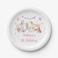 Puppy Dog Pink Gold Paw-ty Girl Birthday Papieren Bordje