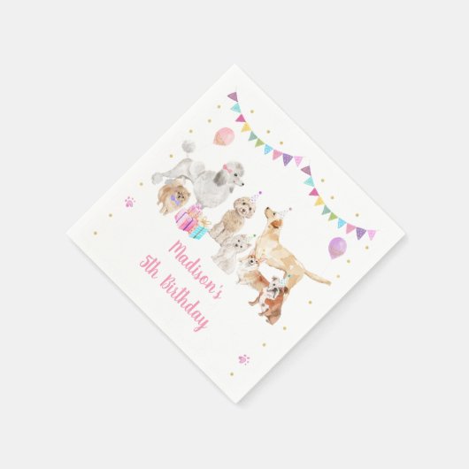 Puppy Dog Roze Goud Paw-ty Meisje Verjaardag Servet (Hoek)