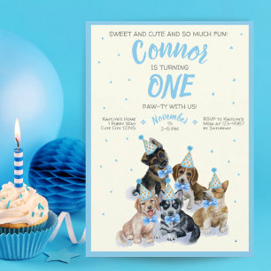 Puppy Dog Theme Boy Eerste Verjaardagsfeest Kaart