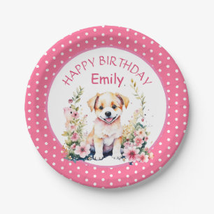 Puppy Dog Theme Gepersonaliseerde Verjaardag Papieren Bordje