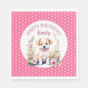 Puppy Dog Theme Gepersonaliseerde Verjaardag Servet