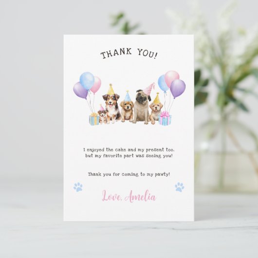 Puppy Dog Verjaardag Party Waterverf Bedankt Card (Staand voorkant)