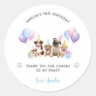 Puppy Dog Verjaardag Party Waterverf Ronde Sticker