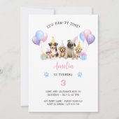 Puppy Dog Verjaardagsfeest Roze Waterverf Kaart (Voorkant)