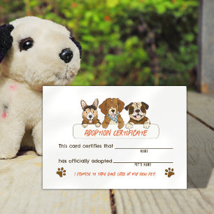Puppy Dog Verjaardagsfeestje Adoptie Certificaat K