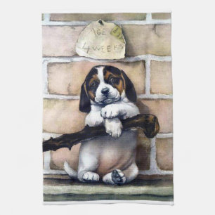 Puppy dog voor verkoop schattige illustratie theedoek