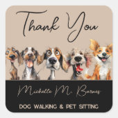 Puppy Dog Walker Groomer Dank u Modern Vierkante Sticker (Voorkant)