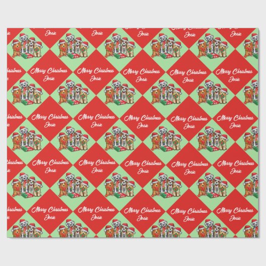 Puppy Dogs Personaliseer naam Merry Kerstrolll W Cadeaupapier (Vlak)