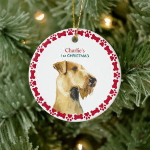 Puppy Eerste Kerstmis Custom Airedale Terrier Keramisch Ornament