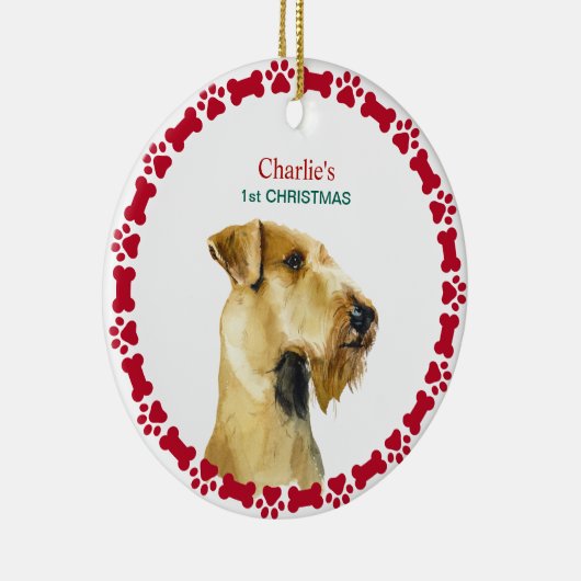 Puppy Eerste Kerstmis Custom Airedale Terrier Keramisch Ornament (Rechts)