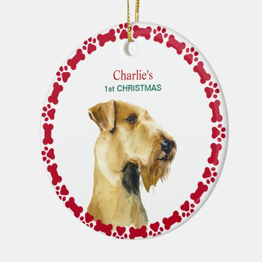 Puppy Eerste Kerstmis Custom Airedale Terrier Keramisch Ornament (Links)