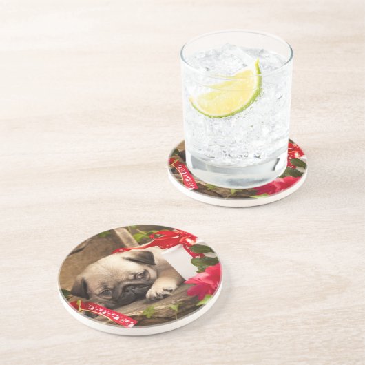 Puppy en cadeaudoos zandsteen onderzetter (Zijkant)