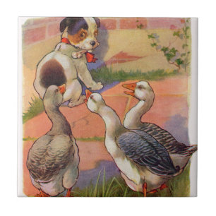 puppy en ganzen uit de jaren dertig tegeltje