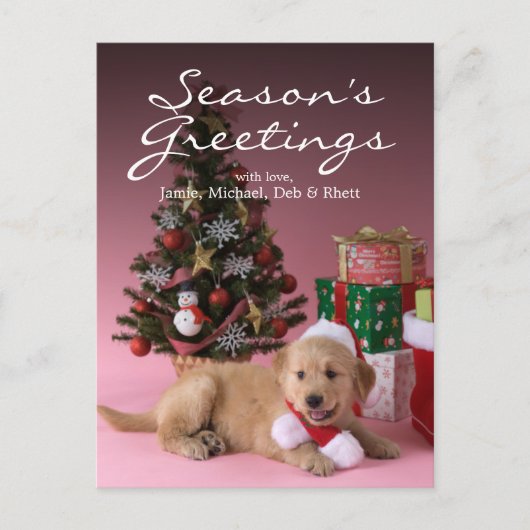 Puppy en Kerstmis 3 van het golden retriever Feestdagenkaart (Voorkant)