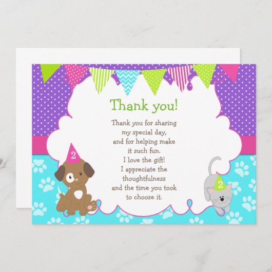 Puppy en Kitten Hartelijk dank voor uw kaart Paars (Voorkant / Achterkant)