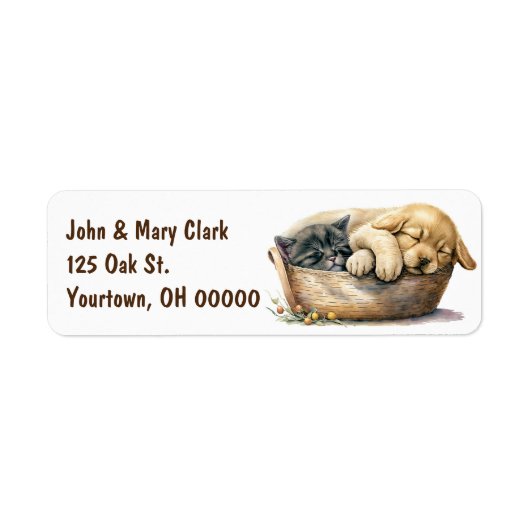 Puppy en kitten in mand etiket (Voorkant)