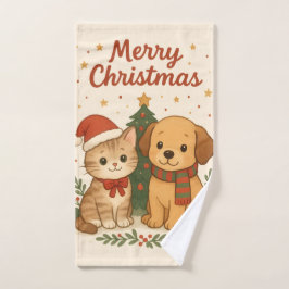 Puppy en kitten kerstsfeer handdoek