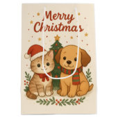 Puppy en kitten kerstsfeer medium cadeauzakje (Achterkant)