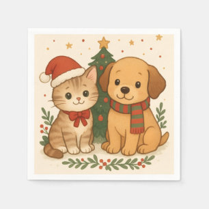 Puppy en kitten kerstsfeer servet