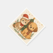 Puppy en kitten kerstsfeer servet (Hoek)