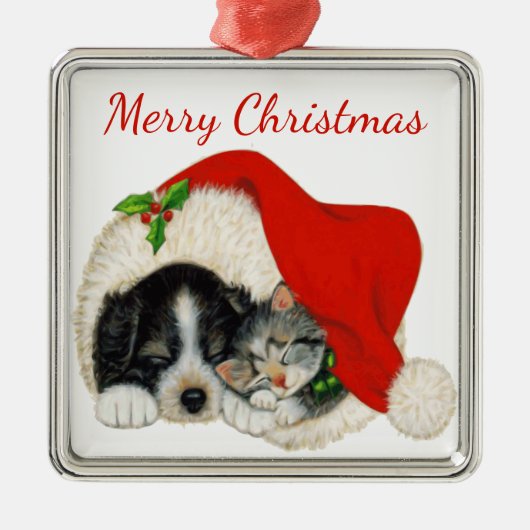 Puppy- en Kitten-kerstversiering Metalen Ornament (Voorkant)