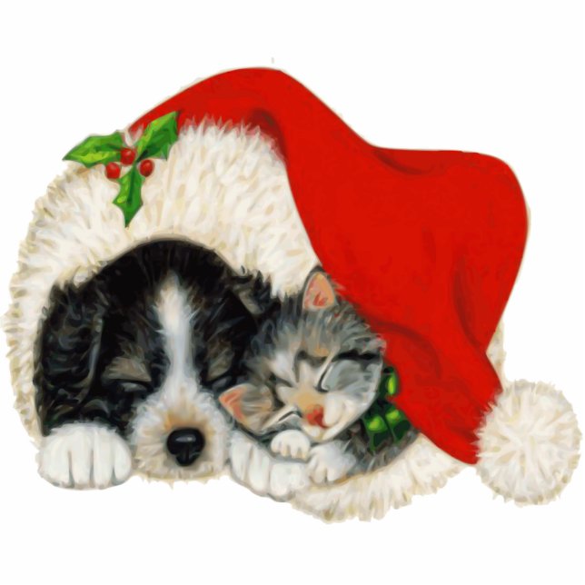 Puppy en kitten kerstversiering staand fotobeeldje  (Voorkant)