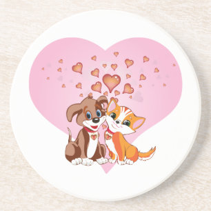 Puppy en kitten liefde zandsteen onderzetter