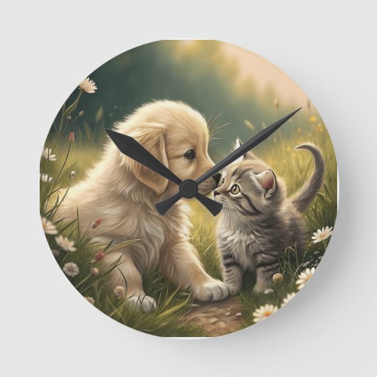 Puppy en Kitten Ronde Klok (Voorkant)