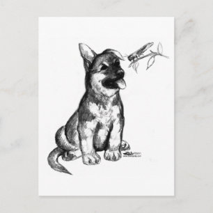 Puppy en sprinkhaan briefkaart