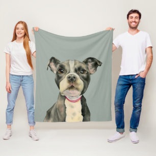 "Puppy Eyes" Pit Bull Dog Waterverf Schilderij Fleece Deken
