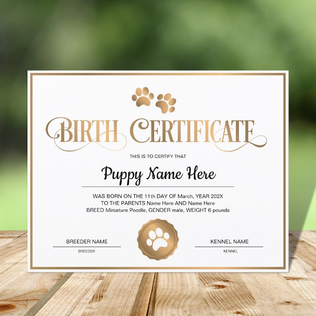 Puppy Geboorte Certificaat Paw Print (Creator heeft geüpload)