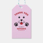 puppy hond laat pawty verjaardag jongen cadeaulabel (Voorkant)