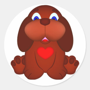 Puppy hond met rood hart ronde sticker
