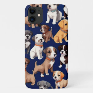 Puppy Hond Navy Blauw Patroon Ontwerp iPhone 11 Hoesje