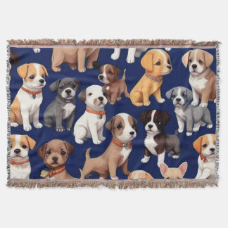 Puppy Hond Navy Blauw Patroon Ontwerp Deken