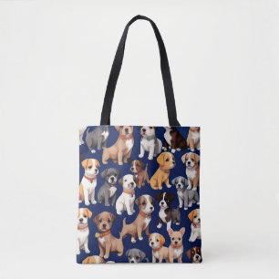 Puppy Hond Navy Blauw Patroon Ontwerp Draagtas