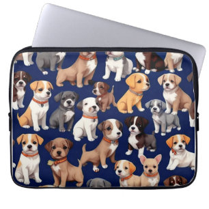 Puppy Hond Navy Blauw Patroon Ontwerp Laptop Sleeve