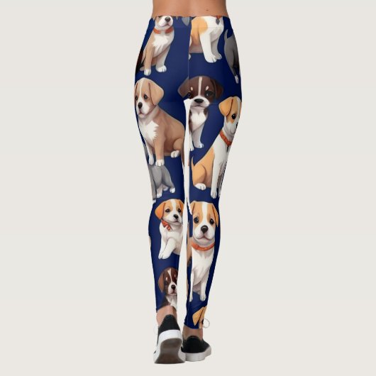 Puppy Hond Navy Blauw Patroon Ontwerp Leggings (Achterkant)