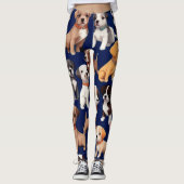 Puppy Hond Navy Blauw Patroon Ontwerp Leggings (Voorkant)