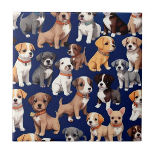 Puppy Hond Navy Blauw Patroon Ontwerp Tegeltje