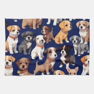 Puppy Hond Navy Blauw Patroon Ontwerp Theedoek